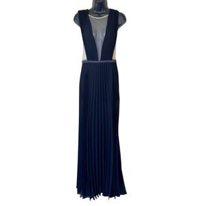 BEBE PLEATED HIGH DOUBLE SLIT GOWN